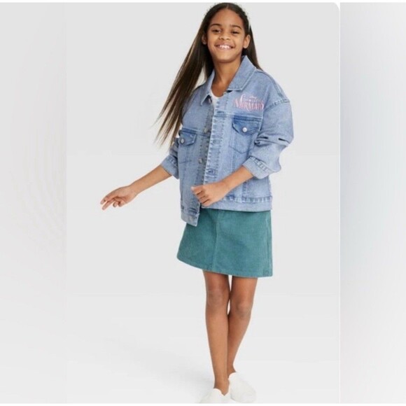 Disney Princess Girls Large Jean Jacket The Little Mermaid Ariel Denim Button Up - Picture 2 of 11